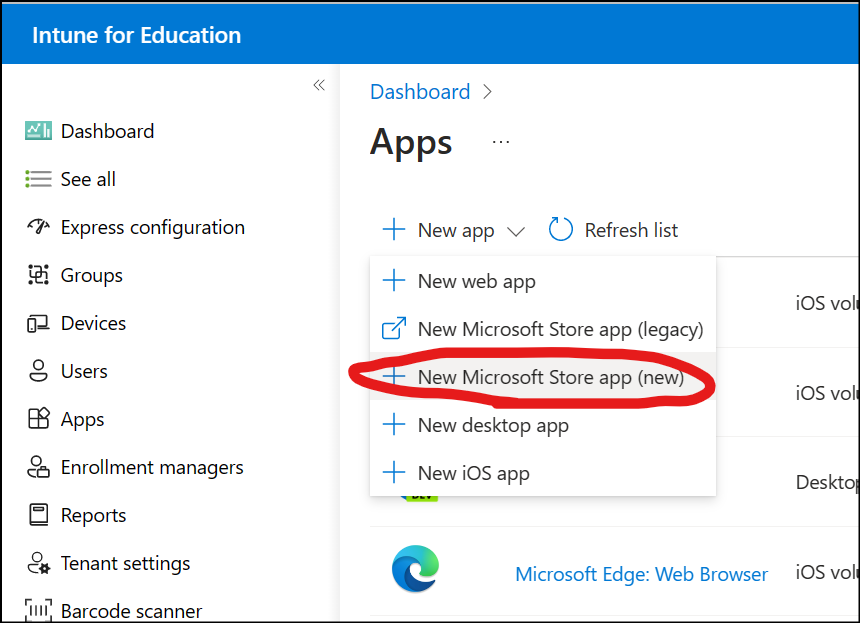 scottbreen's tweet photo. 👨🎓📢Intune for Education now supports adding the new Microsoft store apps.
You''ll need to create a "Microsoft Store app (new)" version of each app you currently deploy from the Store for Education and assign to the same groups. #IntuneForEducation #MicrosoftEducation https://t.co/EUuRgiJUVM