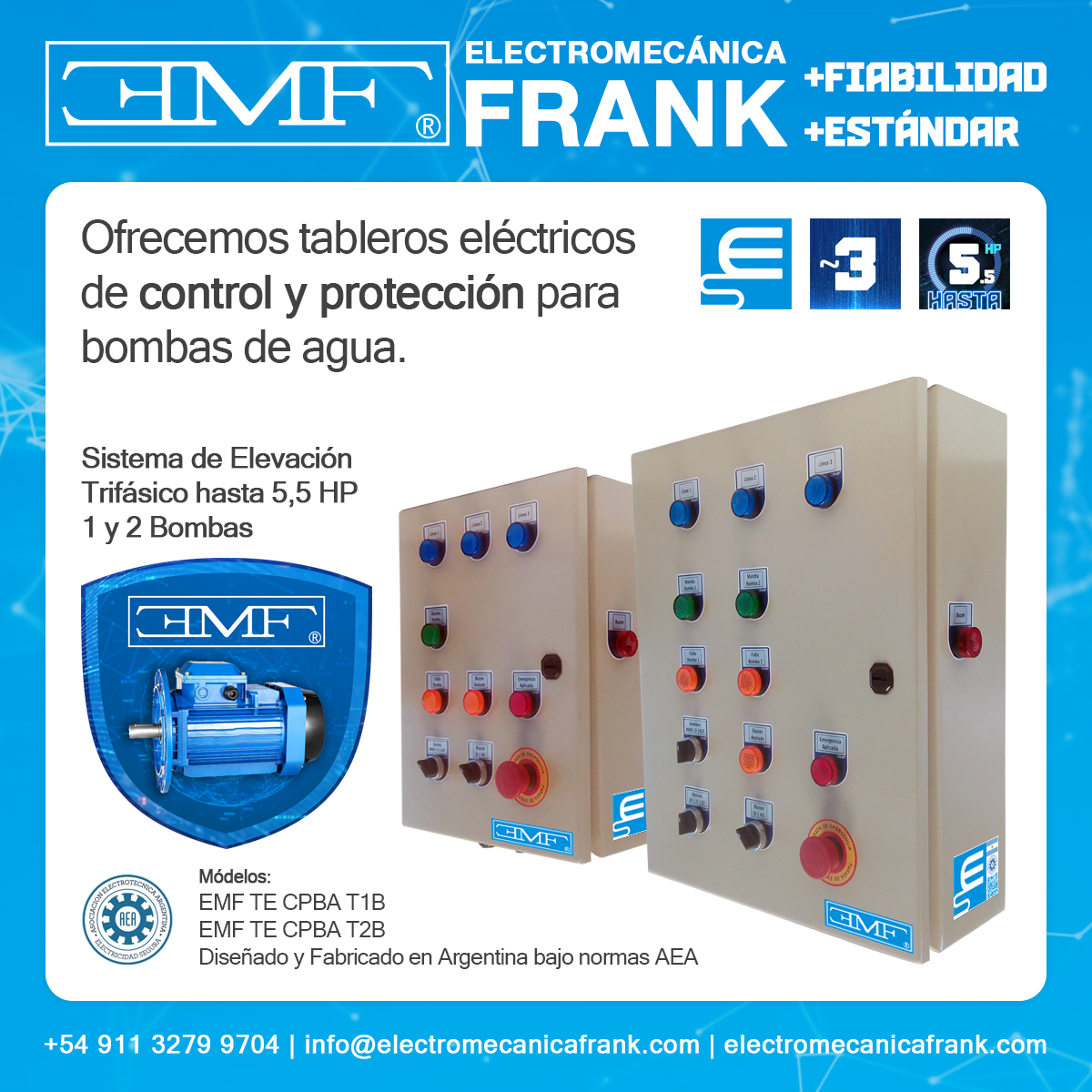 EMF_ARGENTINA's tweet photo. #EMF #ELECTROMECANICAFRANK

Ofrecemos #tableroselectricos de #control y #protección para #bombasdeagua

#Sistema de #Elevación #Trifásico hasta 5,5 HP de 1 y 2 bombas

Diseñado y Fabricado en Argentina bajo normas #AEA https://t.co/UhM5CAGAkz