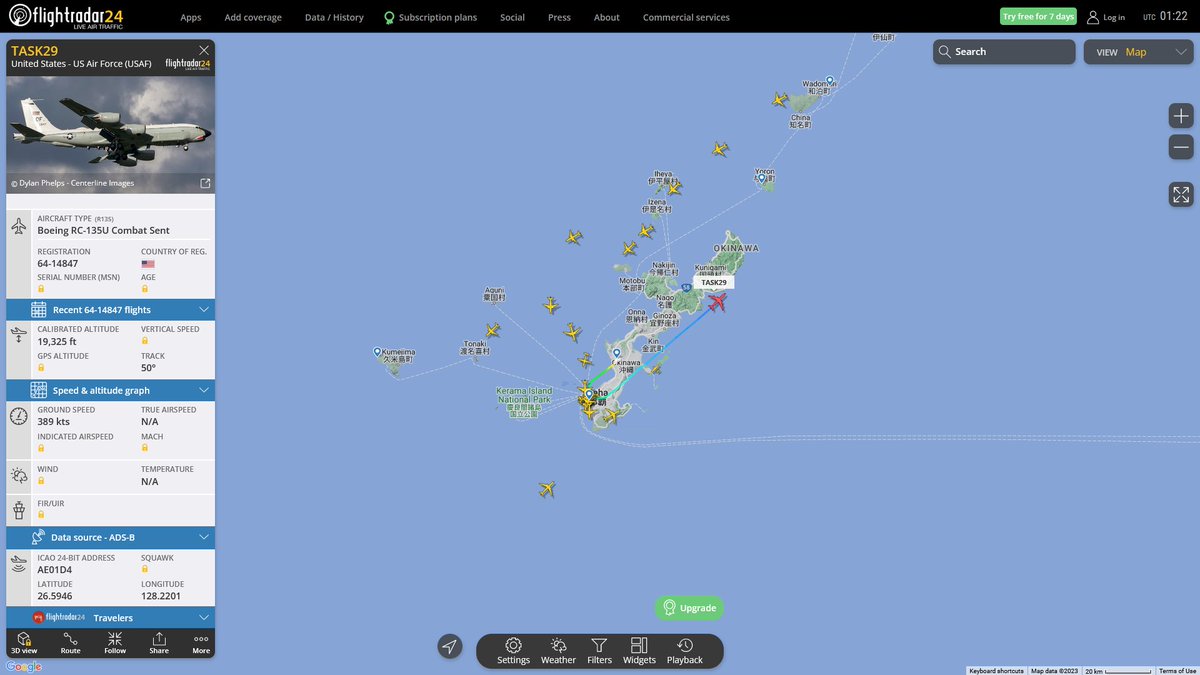 AIYeyENGDdJkjTr's tweet photo. Apr 6, 2023
#Okinawa Kadena Air Base #East China Sea

#TASK29 #AE01D4 USAF RC-135U Combat Sent https://t.co/I0KOcSr9EV