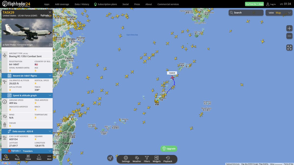 AIYeyENGDdJkjTr's tweet photo. Apr 6, 2023
#Okinawa Kadena Air Base #East China Sea

#TASK29 #AE01D4 USAF RC-135U Combat Sent https://t.co/I0KOcSr9EV