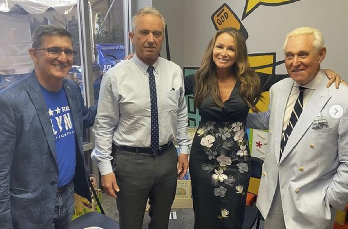 For anyone thinking about voting for or donating to RFK,Jr., since he is launching a possible challenge for the Democratic primary.  Here he is with Roger Stone and Michael Flynn. He is nothing like his father.