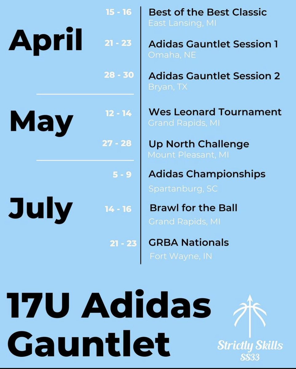 declanwinst's tweet photo. aau schedule this season 💙🤍 https://t.co/1JQRXcH093
