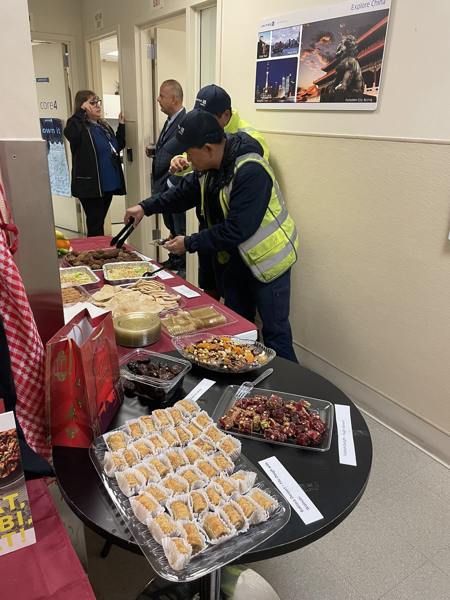 SNA afternoon shift tasting Arabic food and dessert in celebration of Arab American Heritage Month. @weareunited @GBieloszabski @bosekrishnendu1 @KevinKeado @DJKinzelman @espresso613