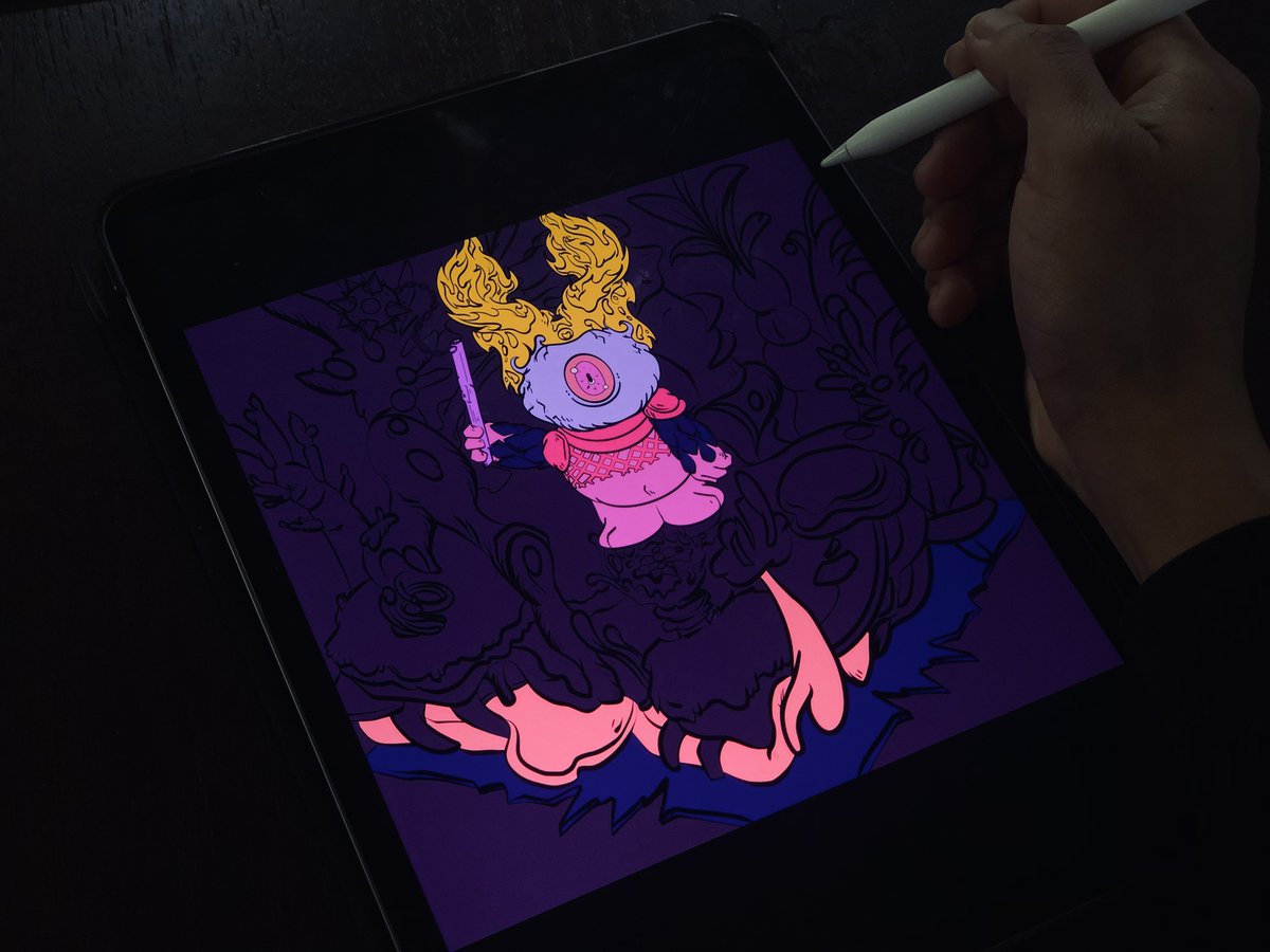 tjthecreator_'s tweet image. Coloring @imdannydope ‘s koda. Koda meets my retrowave palette. Bro said run wild with the colors so I’m doing that. Thank you bro for trusting me with this beautiful koda 🔥
@BoredApeYC @OthersideMeta