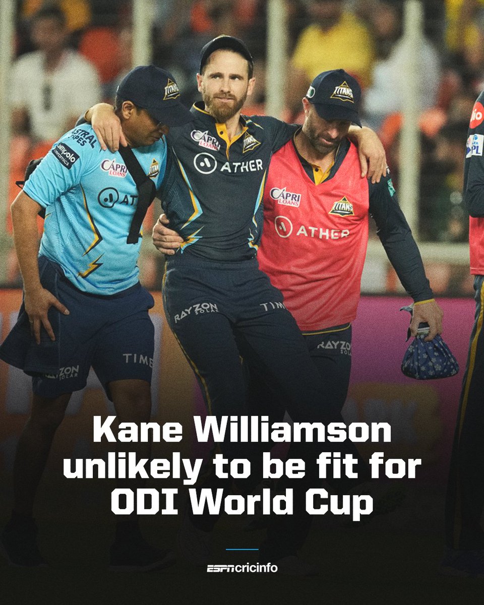 cricinfo's tweet photo. Kane Williamson, New Zealand's ODI captain, has been diagnosed with a ruptured anterior cruciate ligament in his right knee, the recovery timeline for which could see him miss the World Cup later this year.  

Williamson will undergo surgery on his knee https://t.co/8mhkjy3hTT https://t.co/6M8QxIZUl9