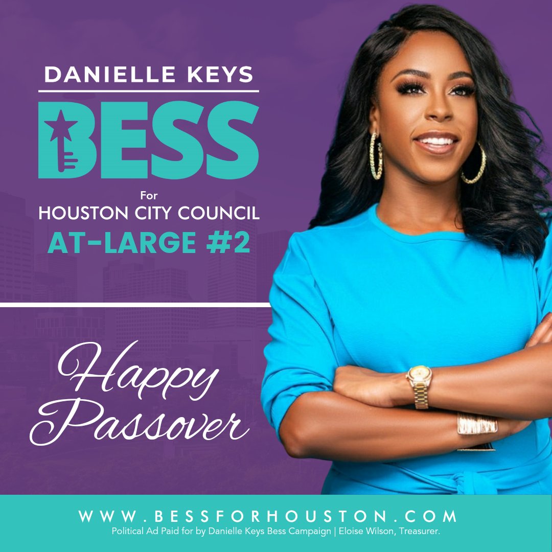 Chag Sameach! During this Passover season may we all reflect on how precious it is to be free of oppression, and that we are all deserving of this inalienable right.
.
#Bess4Houston #HappyPassover #Passover #ChagSameach #Candidate #Houston #CityCouncil #AtLarge2