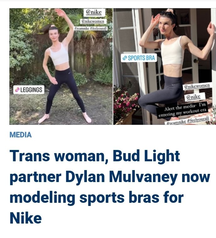 EllieFreedom4's tweet photo. NOW... I AM GETTING PISSED! 😠

Beer and even makeup are one thing but Dylan Mulvaney is a MAN! HE DOES NOT EVEN HAVE FAKE BREASTS &amp; HE HAS NO RIGHT TO BE MODELING SPORTS BRAS FOR WOMEN! NIKE HAS GONE TOO FAR! 🖕🏻 https://t.co/guLYlMaWys