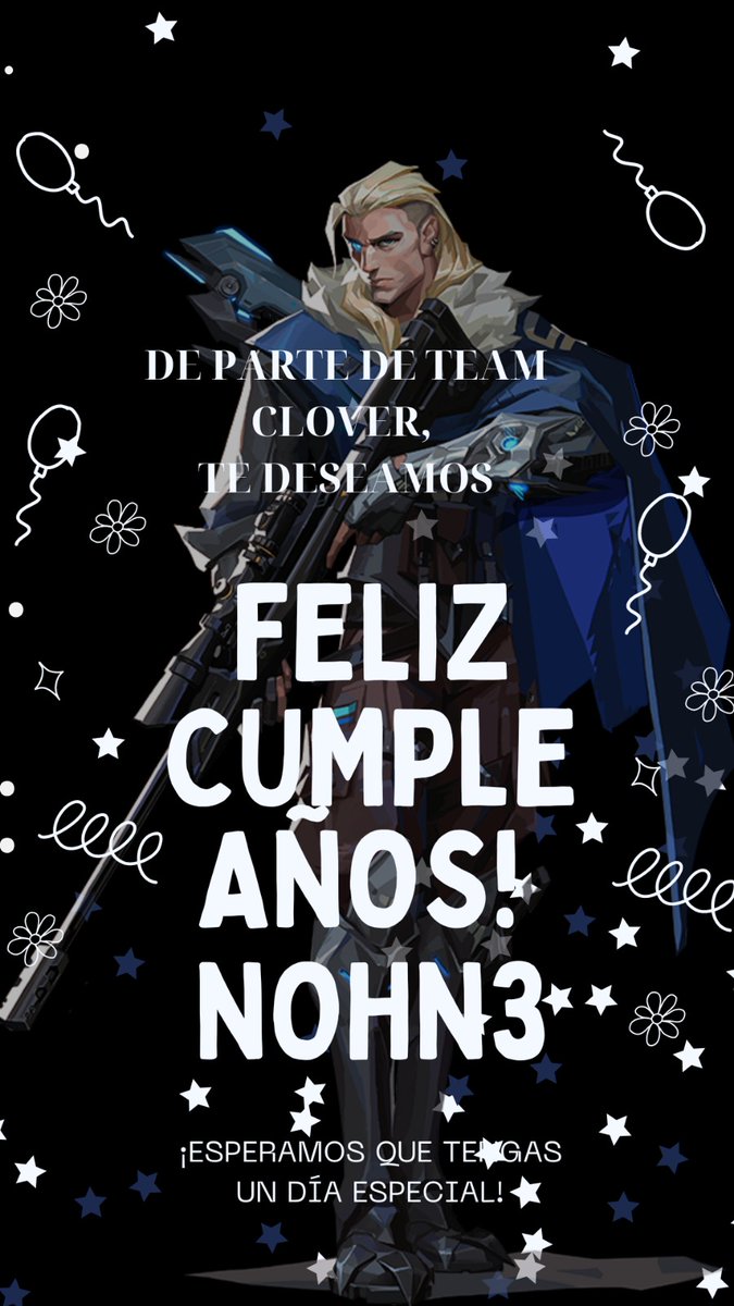 TeamCloverLatam's tweet photo. Un poco tarde pero hoy @_NohN3 cumple años y lo celebramos junto a el🎉. De parte de TC le deseamos un Feliz cumpleaños!
#ValorantArt #gamingart #digitalart #FYP https://t.co/N12MvFLgfz