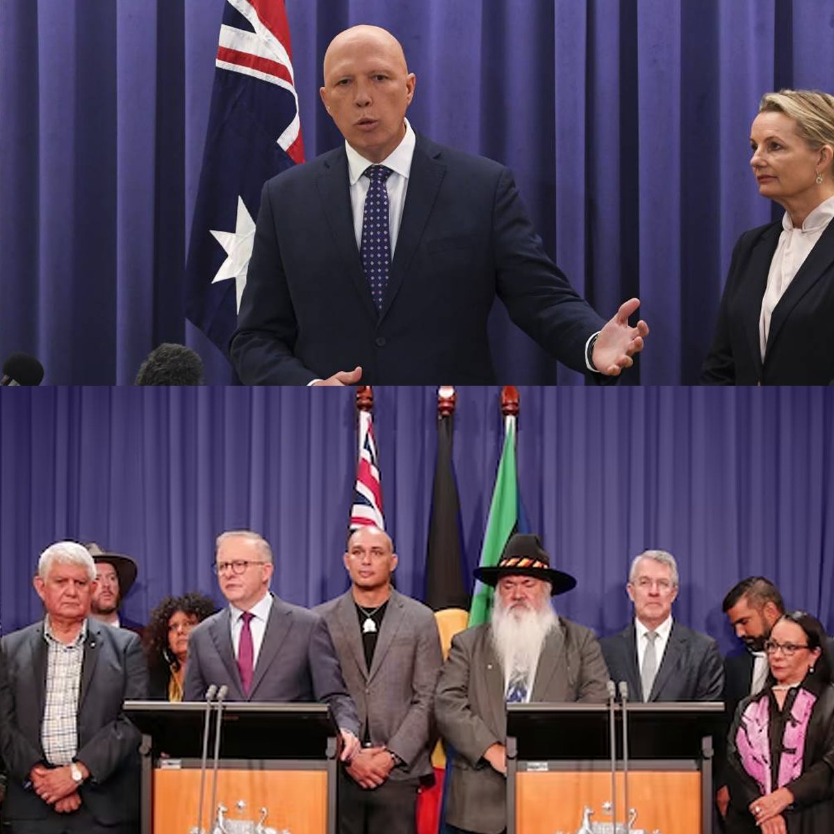 barnobi's tweet photo. Here is some photos of a couple of guys, in the same room, talking about the same thing. Take from it what you will. #VoiceToParliament https://t.co/MHGOCS2We9