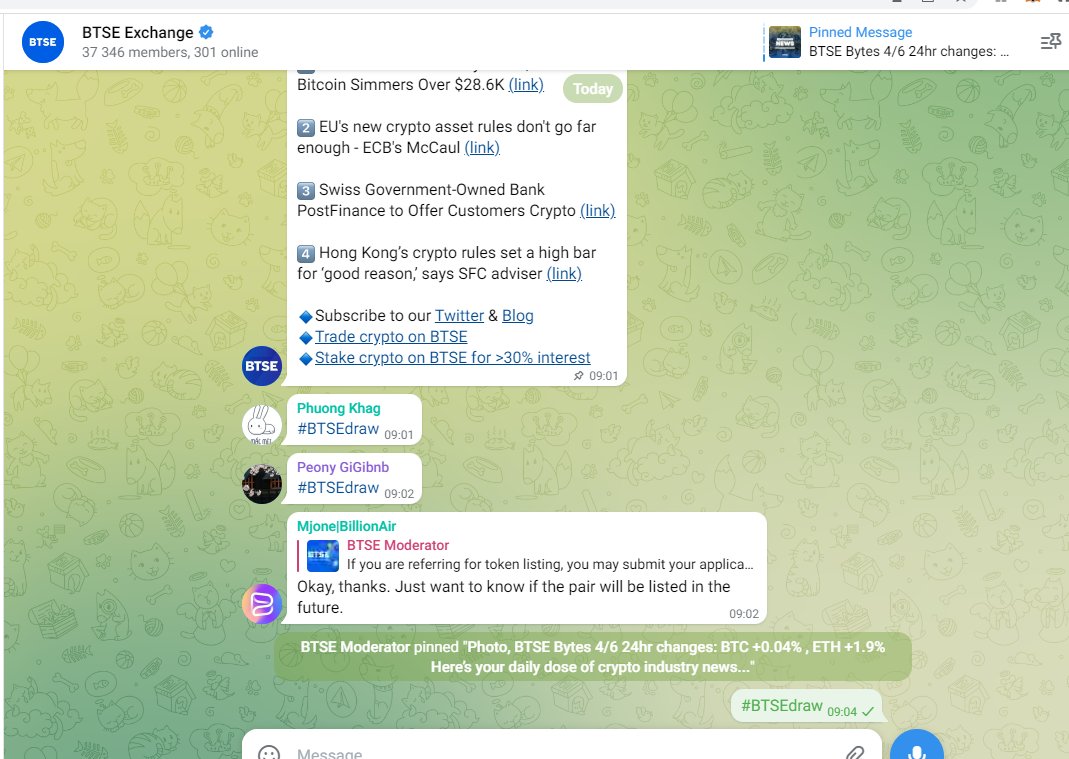 AbigailDipinto's tweet photo. @BTSE_Official @damien_kounde
 @AlyaE9ty5
 @ogata_nick
Great giveaway, Thanks!

Telegram: @AbigailDipinto

#BTSEdraw https://t.co/ubyRLBA2rE