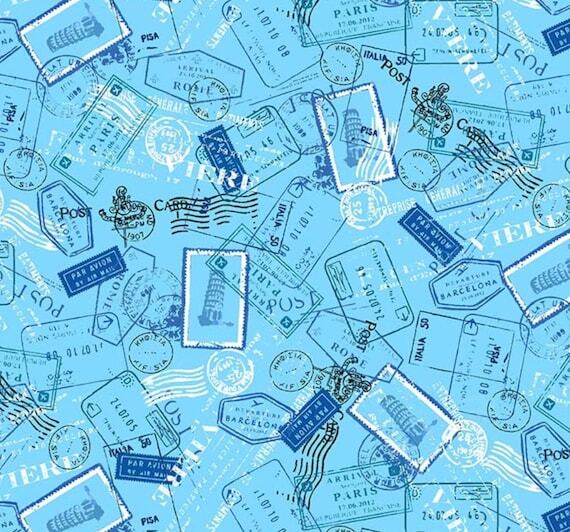Globetrotter European Travel Blue 100 Percent Cotton Fabric By The Yard | 1/2 Yard | 1 Yard by inspirationalgoodies #handmade #etsy ift.tt/ZN5vck4
