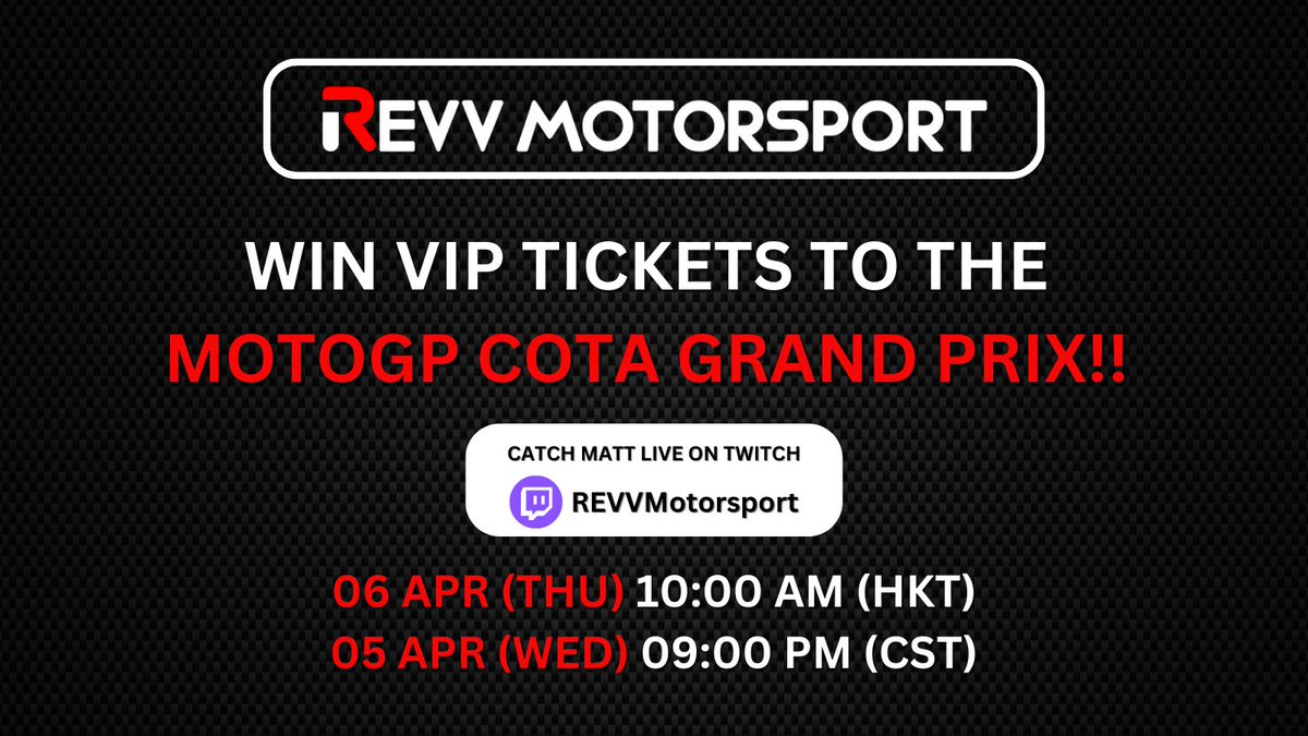 REVV_Token's tweet photo. WE ARE LIVE!!!
MotoGP Red Bull Grand Prix of The Americas VIP ticktes up for grabs #TuneInToWin
https://t.co/0qF1woQVfY
#StreamGiveaway #GiveawayAlert #MotoGP https://t.co/F4v9AZOUtc
