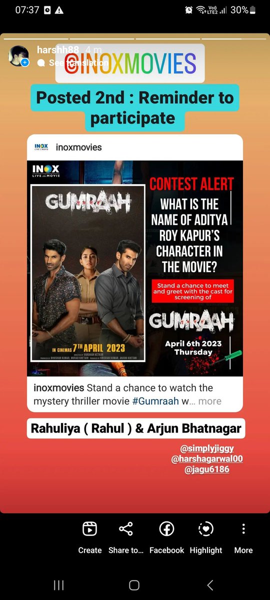 Harshppmba's tweet image. Posted on my story yesterday at 4pm and again today at 7.30 am

Answer: Arjun Bhatnagar &amp;amp; Rahul aka Rahuliya Surve 
#Gumraah #LiveTheMovie