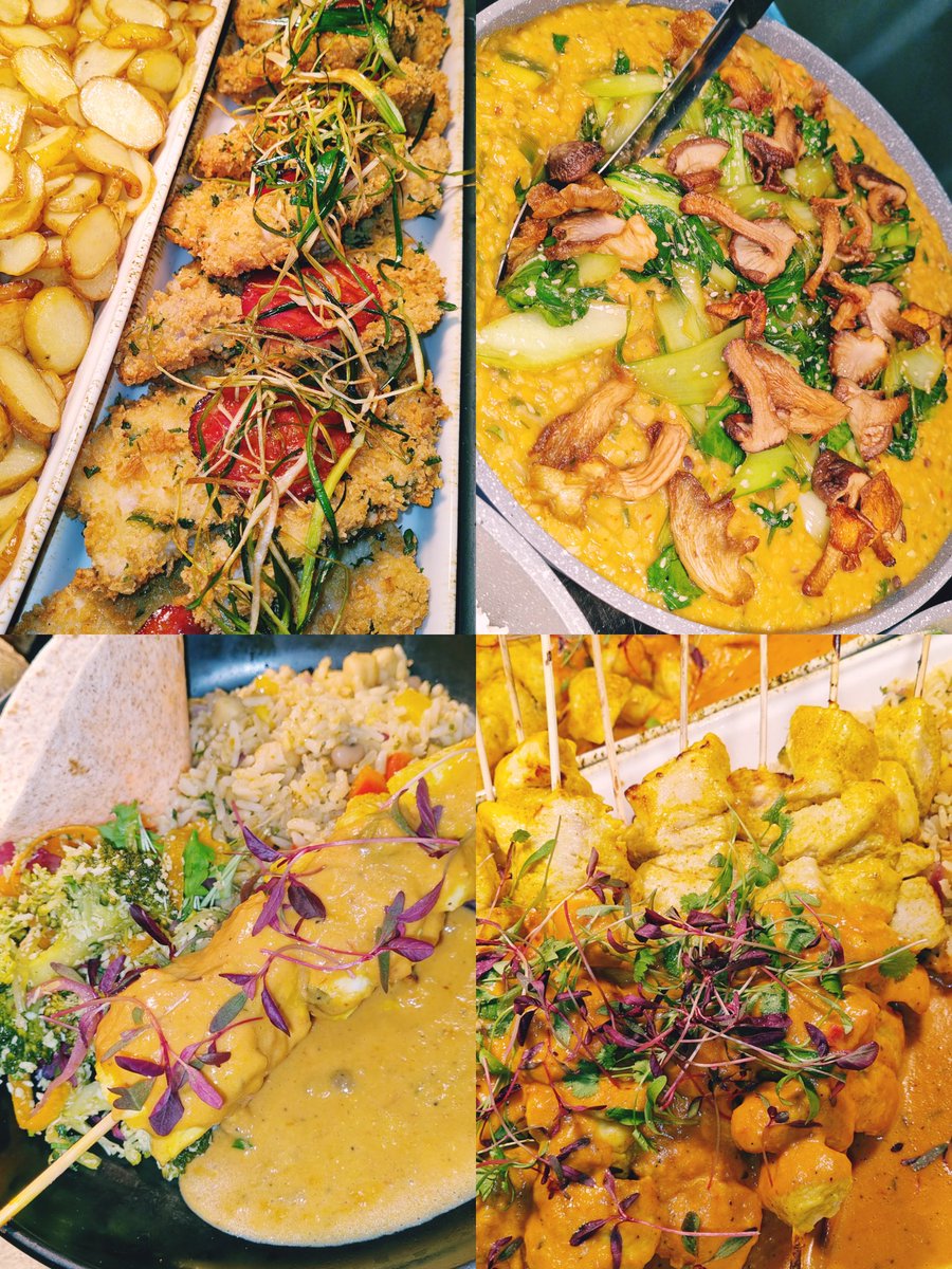 Fantastic flavours today in Peterborough! Thai Red Lentil & Wild Mushroom Choy, Crispy Pork Schnitzel and Sri Lamkan Coconut Chicken. Great working with @andyflynn78 & @Dankirkpatrick4 for  @AngelHillFood @jessey1965