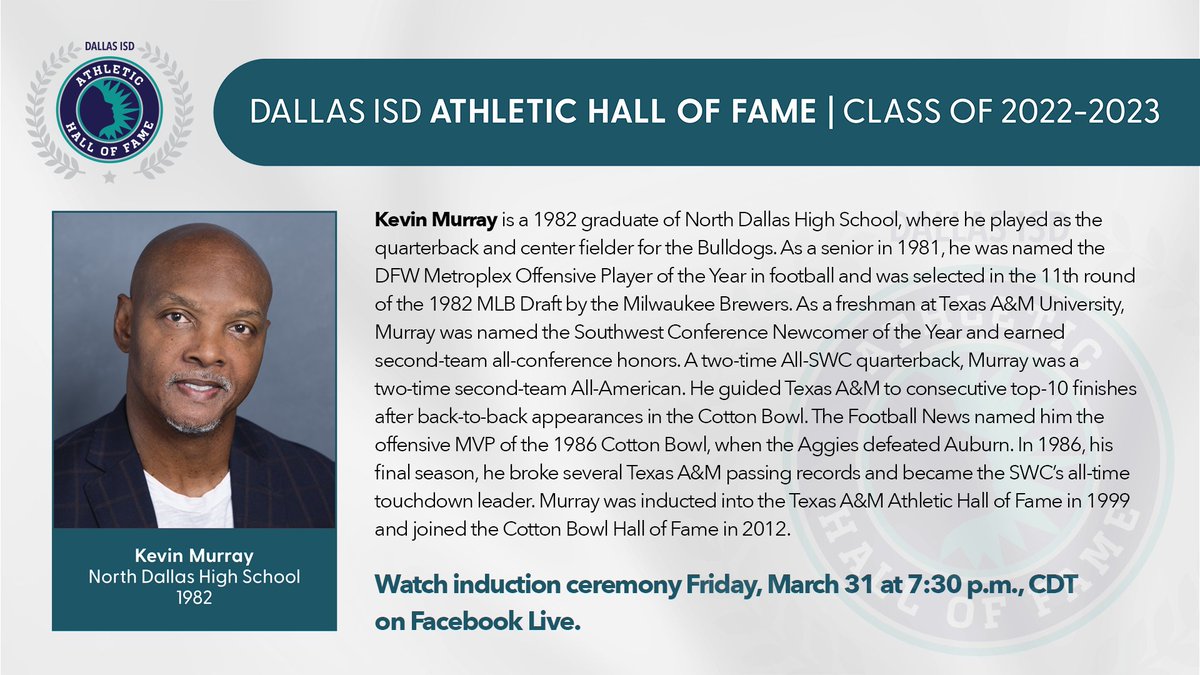 dallasathletics's tweet photo. Athletic Hall of Fame Profile: Kevin Murray, North Dallas HIgh School

@dallasschools @DallasISDMedia @NorthDallasHS @NDallasFootball @NDallasBaseball @SportsDayHS https://t.co/hrMYLAt5Qm