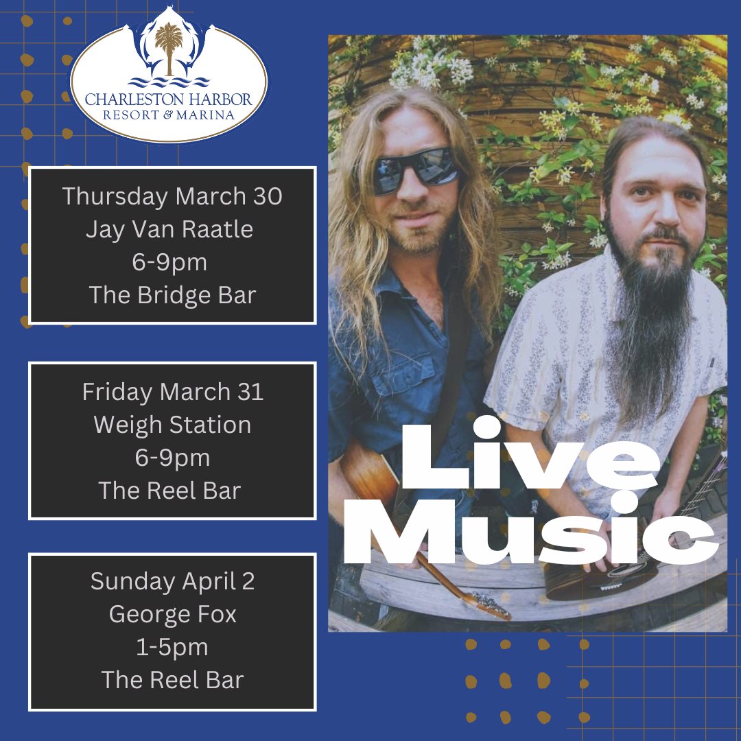 Live music line up for this week!

#chsharborevents #chsevents #charlestonlivemusic #discovercharleston #mtplife