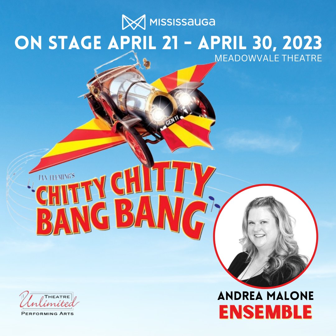 "🎭 Cast Spotlight: Andrea Malone - Ensemble | ""I love all the long-lasting friendships I have made along my community theatre journey."" Come support our cast in Chitty Chitty Bang Bang at The Meadowvale Theatre, Mississauga | April 21 - 30, 2023
🎟 Tickets »