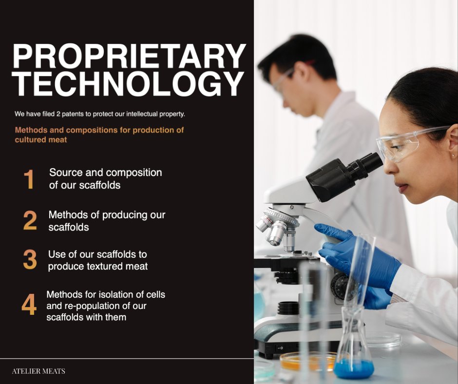 At Atelier Meats, we're driving the cultured meat revolution with our patented scaffold technology. Our innovation covers:

1️⃣ Scaffold source &amp; composition
2️⃣ Production techniques
3️⃣ Creating textured meat
4️⃣ Cell isolation &amp; scaffold repopulation

Join ateliermeats.com