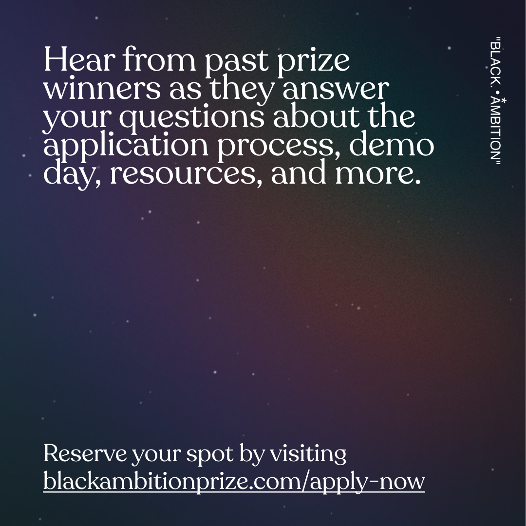 blackambitionpz's tweet photo. Curious about the road to winning the Black Ambition Prize? Join us on Thursday 4/6 at 3pm EST for a live, virtual Q&A style event with the founders of @JacqsOrganics, @PLAYPITS, #pressy, and @livegistics Don't miss this – RSVP at https://t.co/gpFuFI3WHq https://t.co/sUz4k7a9fk