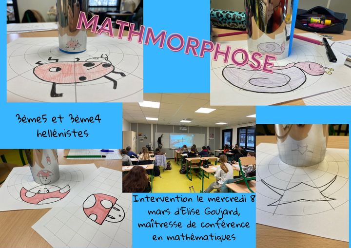 DeRegards's tweet image. Elise Goujard mathématicienne @univbordeaux est intervenue auprès des élèves au collège Aliénor @AcBordeaux pour leur projet #regarddegeometre @LesMathsEnScene pour le thème #anamorphose 
#planmaths #EAC #culture