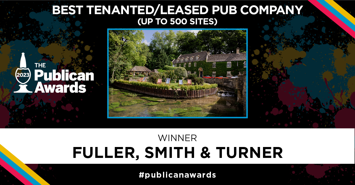 The #1 in the Best Tenanted/Leased Pub Company (up to 500 sites) is... @Fullers! Congrats 👏 #PublicanAwards