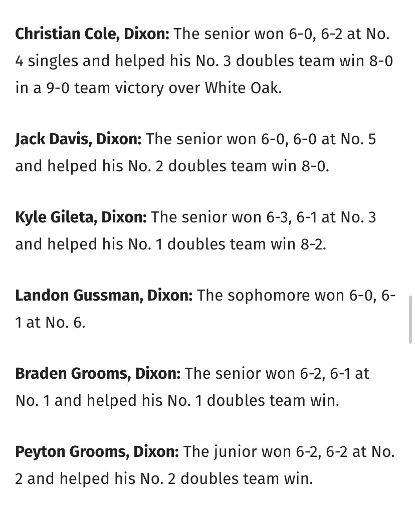 So proud of these guys for making it in the top sports performances of the week! 🎾 <a href="/DixonSportsInfo/">Dixon Bulldogs Athletics🚌</a>