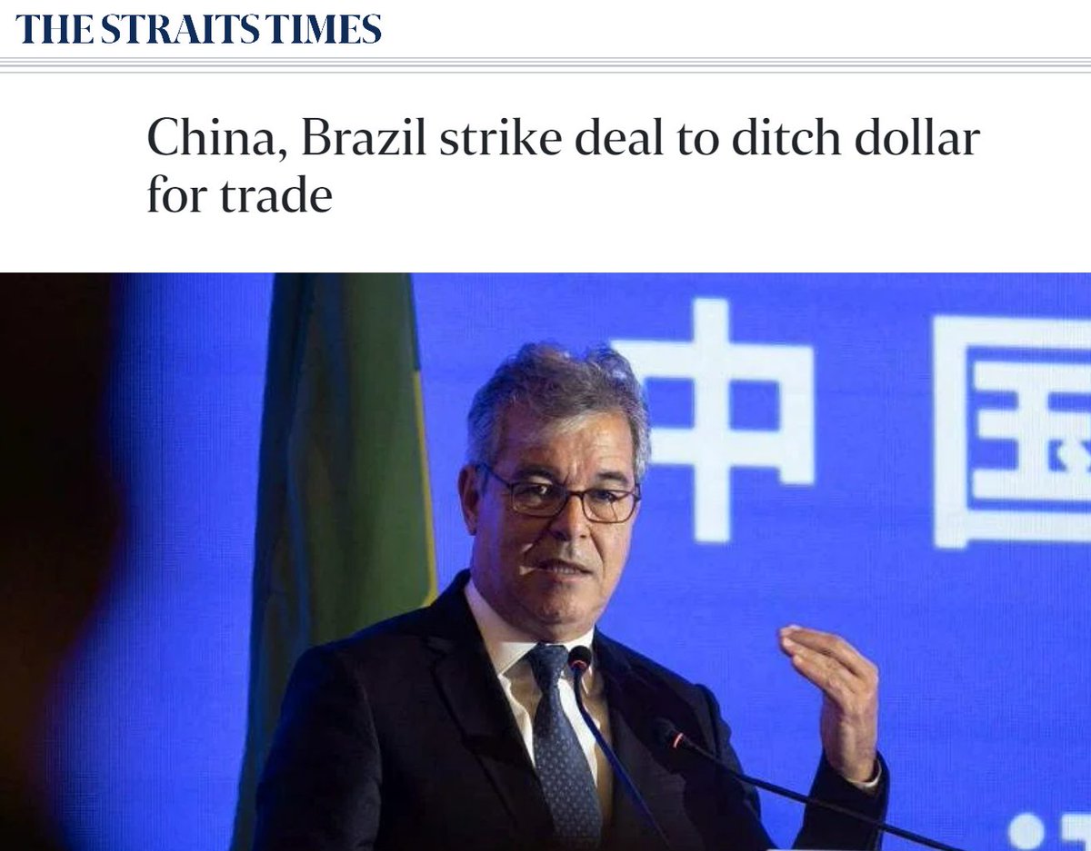 WallStreetMav's tweet image. 🚨China and Brazil have reached a deal to trade in their own currencies, ditching the US dollar as an intermediary, the Brazilian government said on Wednesday, Beijing’s latest salvo against the almighty greenback.

#gold #silver 
Ht @GoldTelegraph_