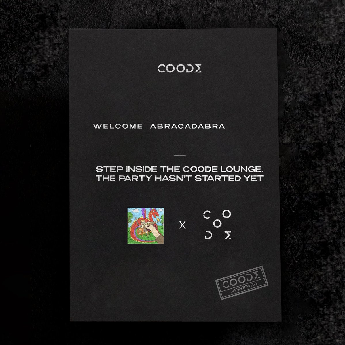 The party hasn’t started yet !  

<a href="/ABC123Community/">ABC__Community</a> X <a href="/COODENFTS/">COODE</a>