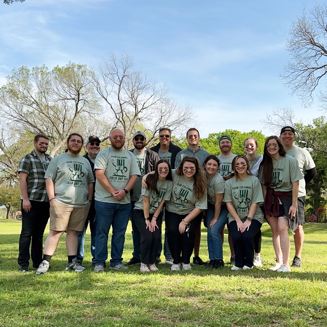 FourColumnsMktg's tweet photo. Who says you have to be a current Baylor student to celebrate Diadeloso? This month we opted to take the team building outdoors with our first-ever 4C Field Day, including childhood games with a twist, company t-shirts, and (mostly) friendly competition. https://t.co/0QiFFYmNN8