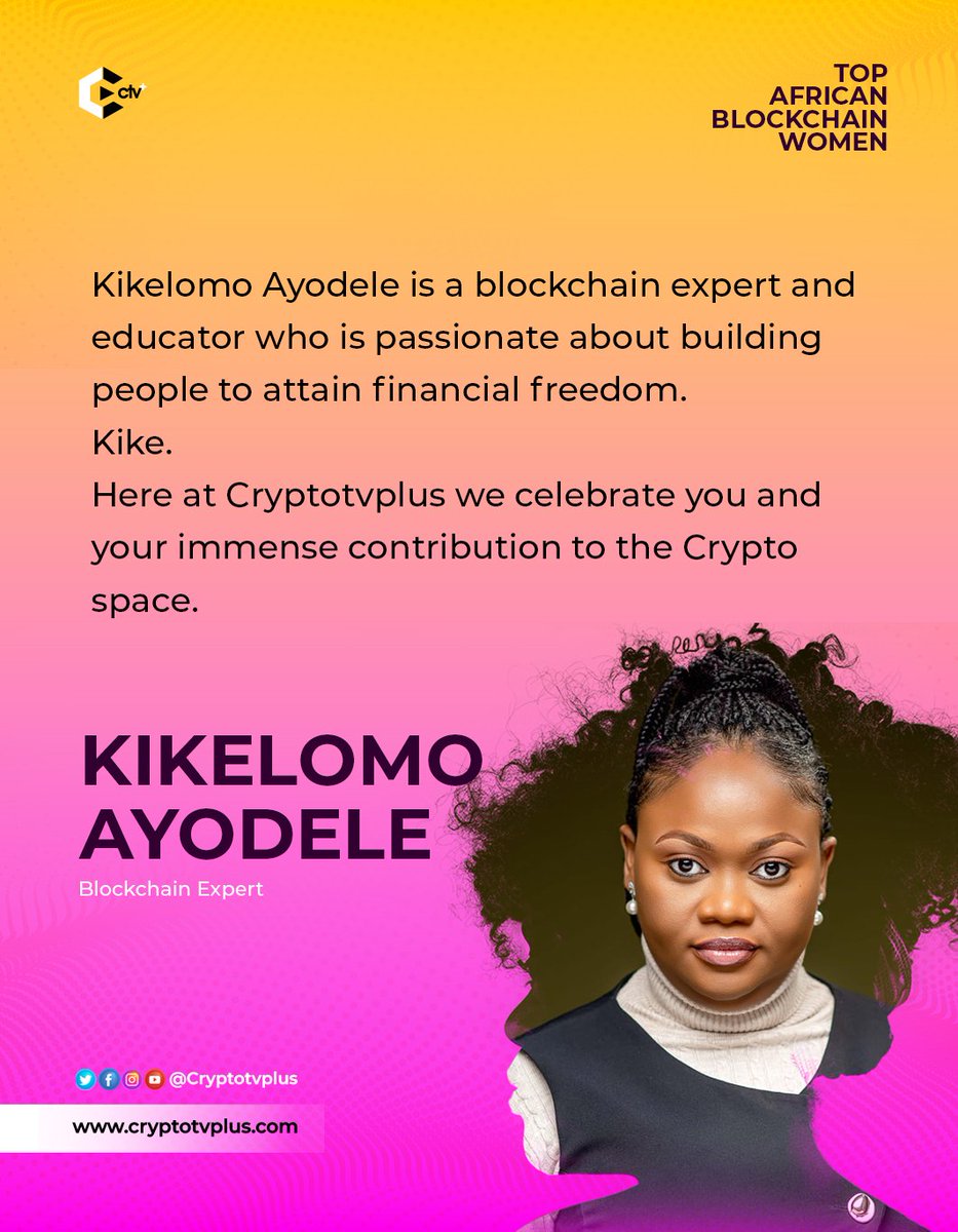 Cryptotvplus's tweet photo. Meet @AyodeleKike: #blockchain expert, naturopathic doctor, trainer, & serial entrepreneur w/ 20yrs+ of experience.
She's a proven business dev, wielding impressive referral marketing skills to bring success to notable brands like #iproNetWork & JM Ocean Avenue.#AfricanTop40Women https://t.co/Th9Aaz5O7x