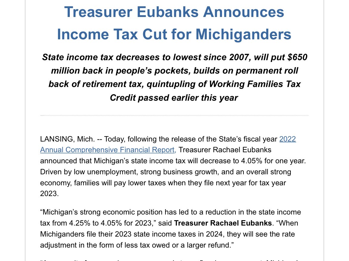 Craig Mauger on Twitter "Michigan’ tax rate dropping for 2023"