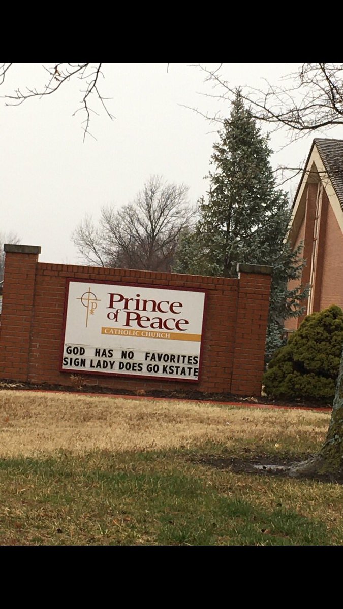 jacobwike's tweet photo. @istsquared Also, meant to send you this from my neighborhood Catholic Church. Although you’re not a wildcat fan, I thought you’d still appreciate this sign lady’s sense of humor and sign game. It is strong! Lol https://t.co/PVg0BGGse0
