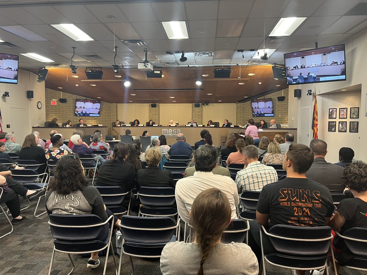 JacobDMartinez's tweet photo. Mesa stands with and supports our trans students! Such an amazing show of force at yesterday’s governing board meeting. We reject hate in all its forms! 🌈💪🏽 https://t.co/dJOKgTbn9h