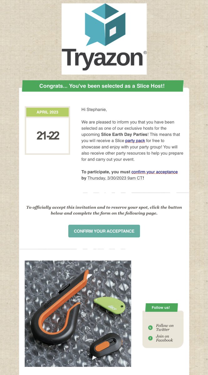 Thanks to <a href="/Tryazon/">Tryazon</a> and <a href="/Slicetweet/">Slice, Inc.</a>. for allowing me to share more amazing products with my friends and coworkers. We can’t wait till they arrive so that we can test them out. I know this will be a time of fun, laughter, and excitement over this new tool. #tryazon #slicetools