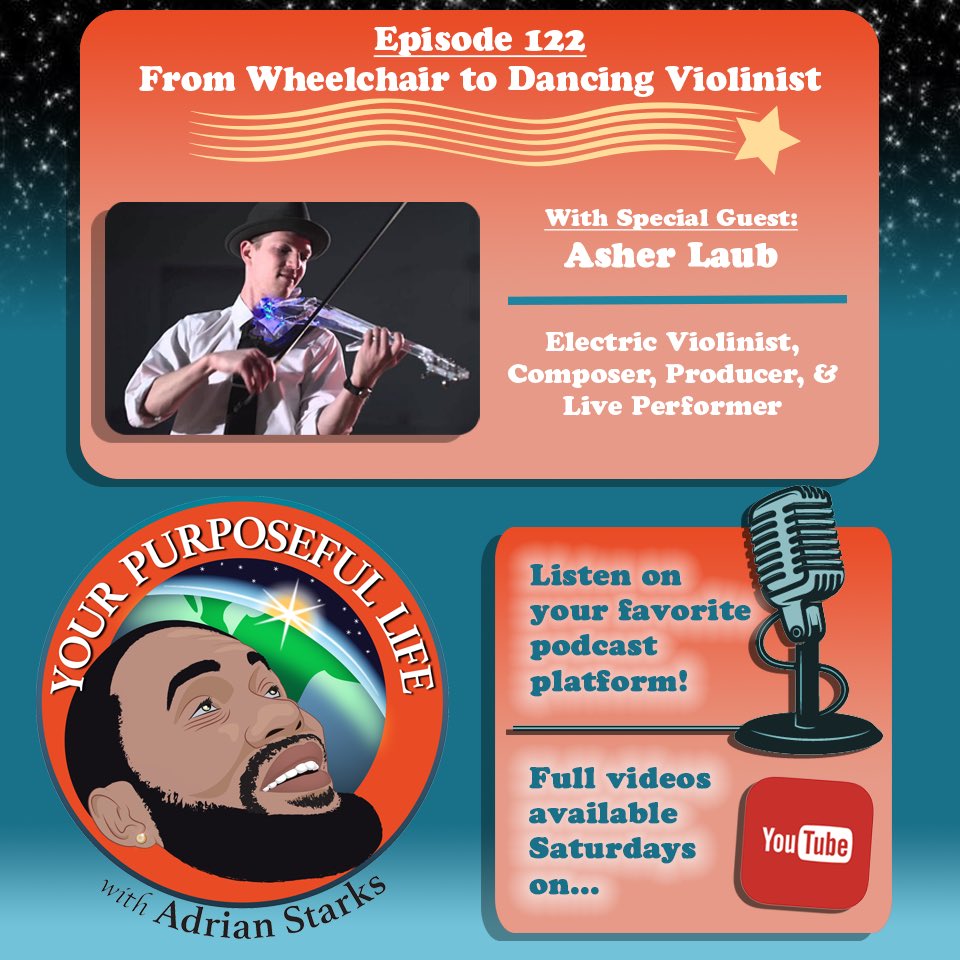 New episode #122 with guest
<a href="/asherlaub/">Asher Laub</a> is now available on ANY podcast platform. 

Download it to listen 👇
yourpurposeful.life 

He went from wheel chair to dancing violinist😮

#yourpurposefullife #podcast #mindset #motivation #music