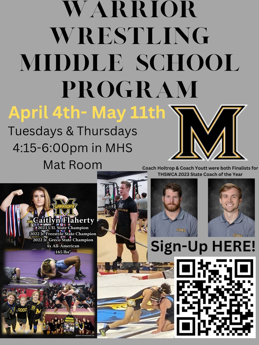 coachb_holtrop's tweet photo. Excited to announce that we will have our first official middle school practice at @2018Memorial Tuesday April 4th at 4:15pm! We will be here each Tue &amp; Thur through May 11th! Sign up below!
#FewWillHunt #WarriorMentality https://t.co/kw0lREY7Ma
