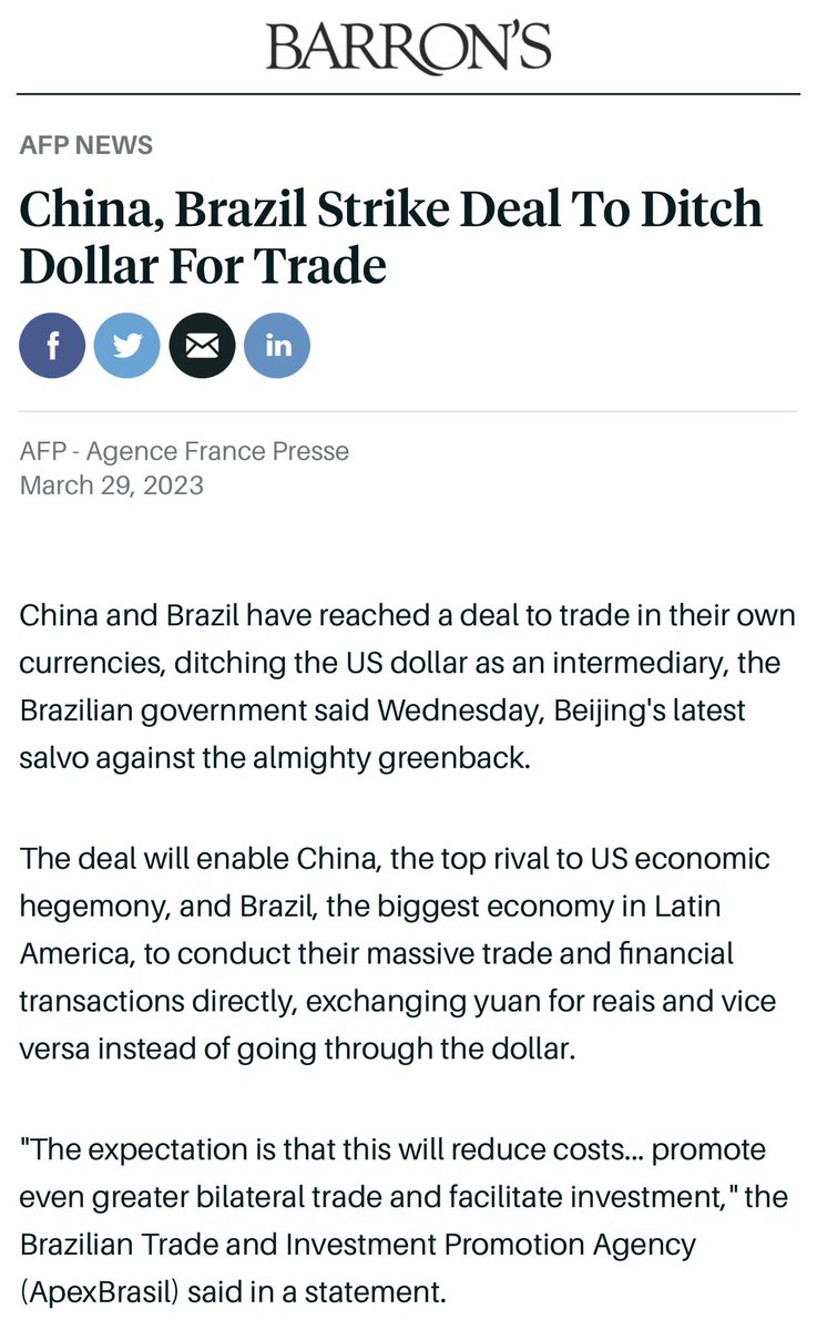 CensoredMen's tweet photo. 🛑 #BREAKING
-
China and Brazil have reached an agreement to DITCH the US Dollar for trade, and trade in their own currencies instead. https://t.co/mhiNcRBm98