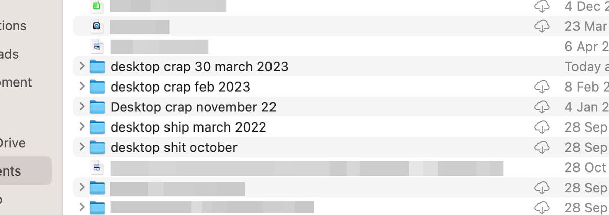 This my technique to keep my desktop clean (aka: move it all to another folder and never look at it again)