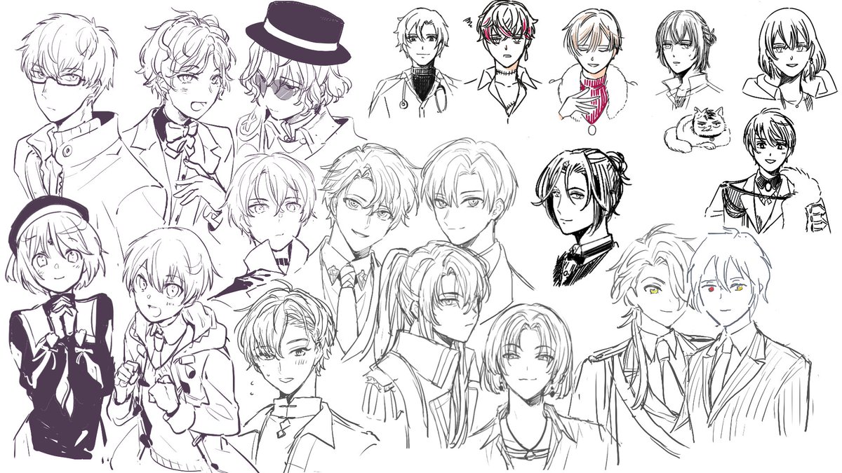 絵チャでほや全員描いてもらった～!!🥳🥳🥳🥳🥳大人双子とォズとムノレとヒスとヵィン描きました 