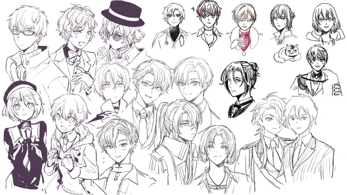 絵チャでほや全員描いてもらった～!!🥳🥳🥳🥳🥳大人双子とォズとムノレとヒスとヵィン描きました 