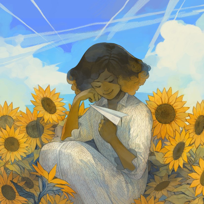1girl flower sunflower solo dress dark skin closed eyes  illustration images