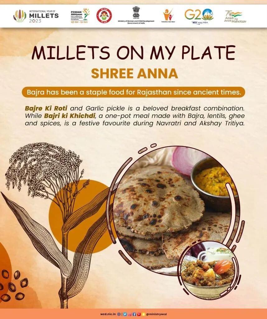 Add some nutritious crunch to your plate with #Bajra, a gluten-free millet that's high in protein, fiber & minerals like iron & magnesium. Perfect for a hearty meal that's both healthy and delicious! 

#PoshanAbhiyan  #poshanpakhwada2023 #SahiPoshanDeshRoshan  #amritmahotsav…