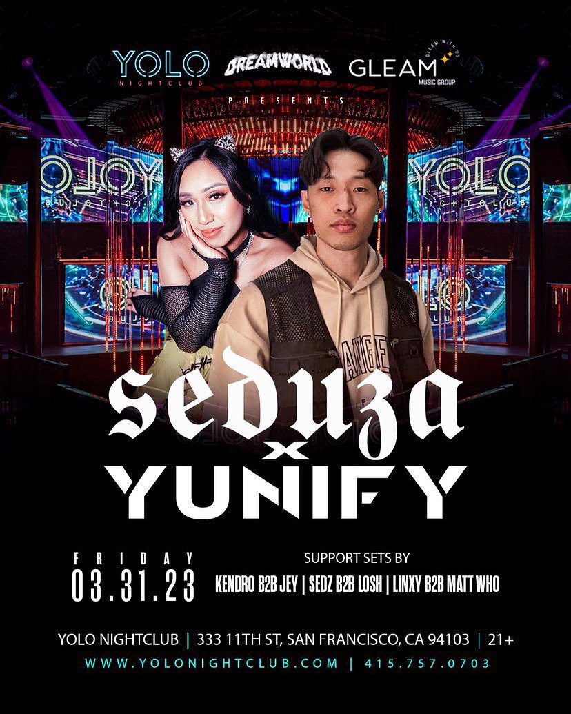 THIS FRIDAY, 3/31 we come together as <a href="/yunifymusic/">YUNIFY</a> brings <a href="/gleammusicgroup/">Gleam Music Group</a> to San Francisco along with the one-and-only <a href="/djseduza/">𝖘 𝖊 𝖉 𝖚 𝖟 𝖆 🐍🐱</a> 🚨❤️‍🔥

Tickets → bit.ly/bto-yunifysf
