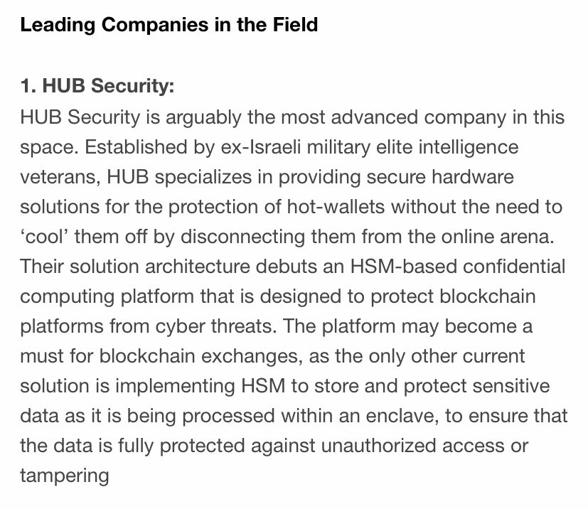 SmallCapBob2's tweet photo. Jan 2023 article by @BusinessWire
“ @hubsecurityio is arguably the most advanced company in this space” $HUBC
#HubCyberSecurity is the #1 listed ahead of #Fortanix #Microsoft #Intel #Enigma #Crypsis #ChainGuardian #CipherTrace
#confidentialcomputing
https://t.co/IwAvrVhDYI https://t.co/RfsZWboUXU