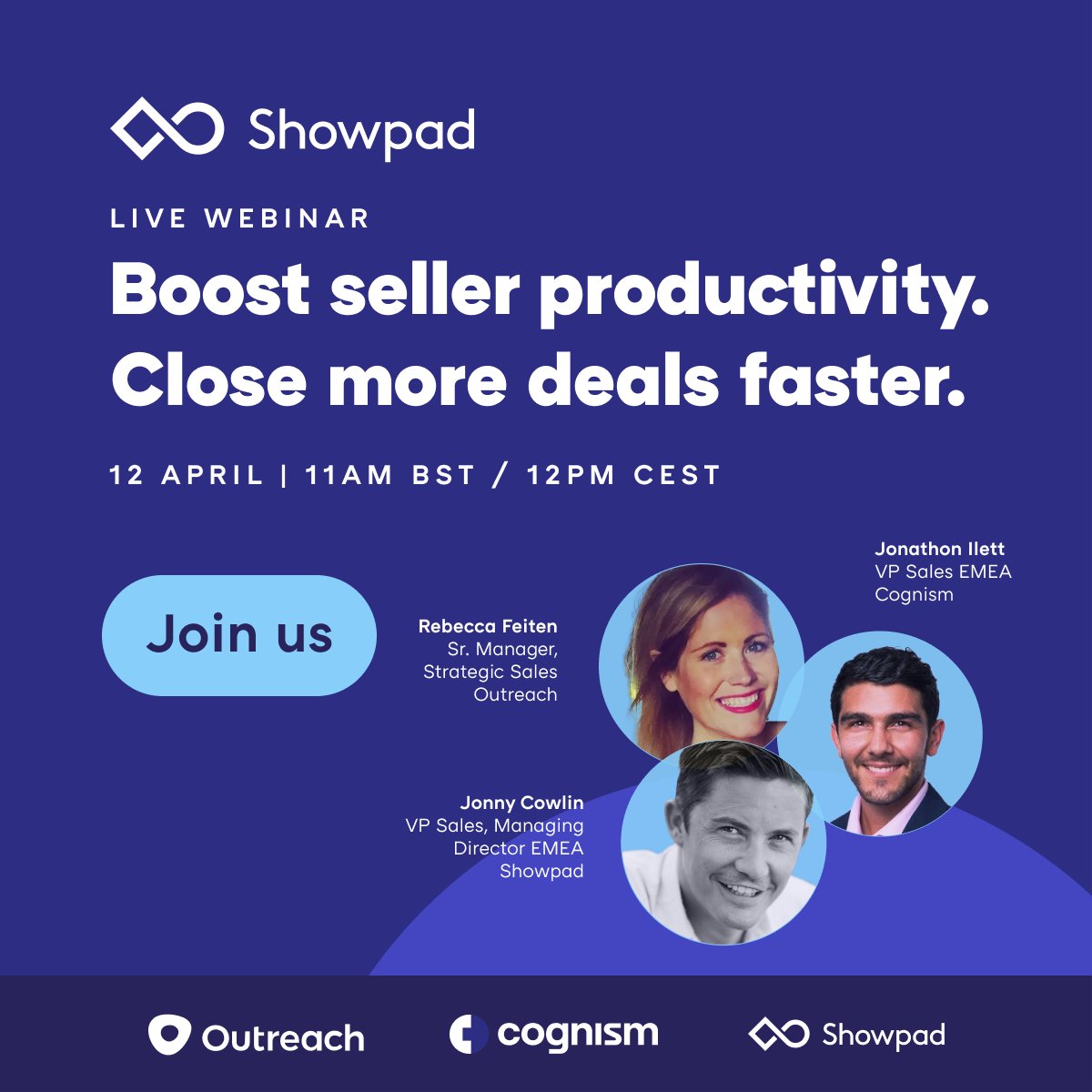 Showpad is teaming up with sales leaders from Outreach and Cognism on April 12 for a live discussion of how the right sales tech stack can empower data-led decision-making that helps you to boost seller productivity and close more deals faster. Join us: bit.ly/3zhZIM2