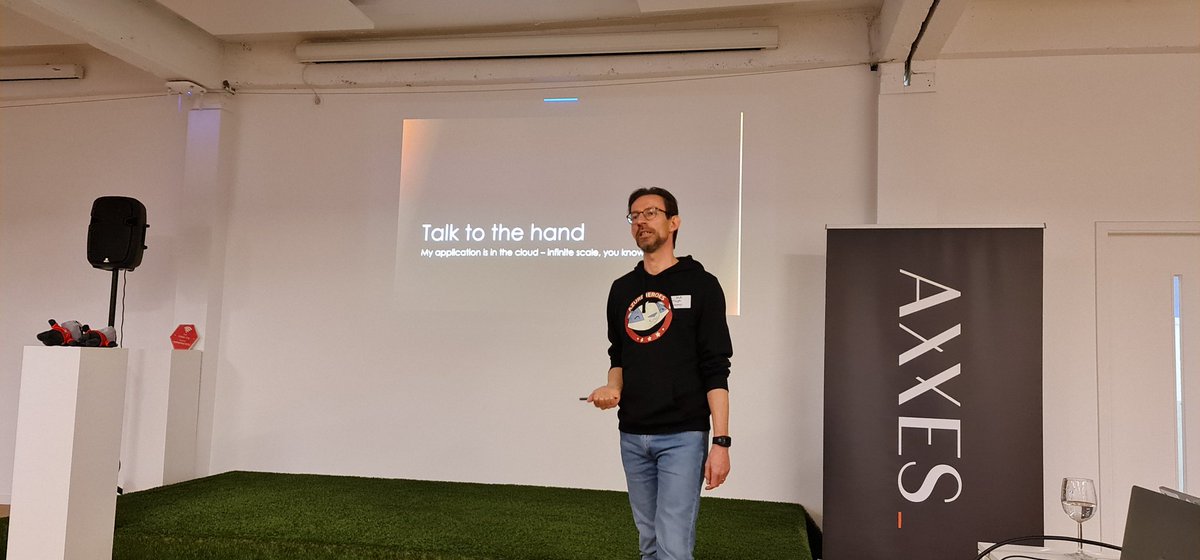 Second talk started <a href="/nicktrog/">Nick</a> on stage admit load testing <a href="/azugbe/">AZUG - Belgian Azure User Group</a>