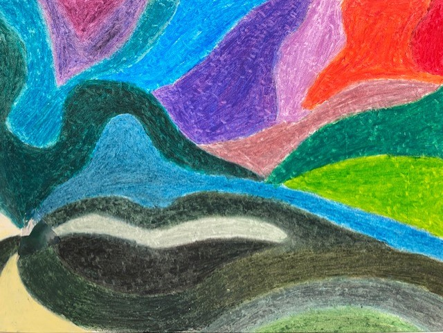 SchneiderArtMHS's tweet photo. Studio in Art abstract oil pastel compositions, Hide the Triangle. #youthartmonth https://t.co/2uuveDYNCp