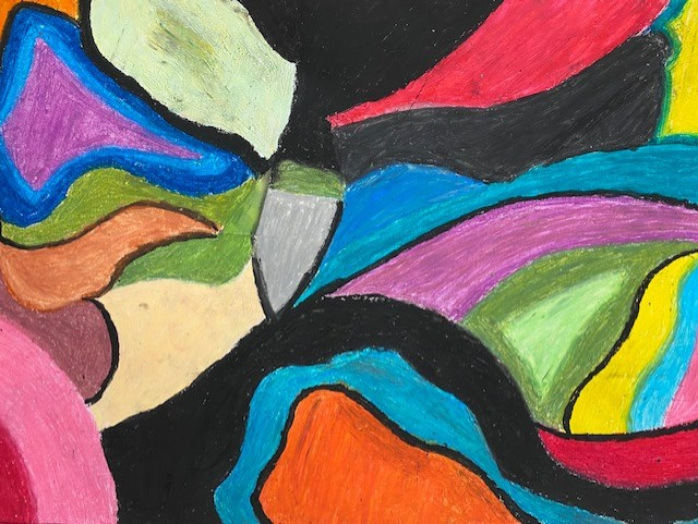 SchneiderArtMHS's tweet photo. Studio in Art abstract oil pastel compositions, Hide the Triangle. #youthartmonth https://t.co/2uuveDYNCp