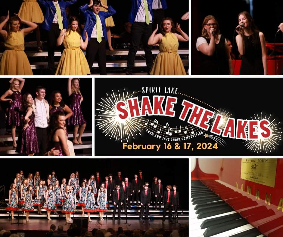 Shake The Lakes 2024 EVENT IS NEARLY FULL! Watch our fun unfold online, or come be part of it. 2 spaces remaining for jazz choirs, 1 spot remaining for a show choir. Come enjoy a February weekend with us. #STL24 DM for more info.
