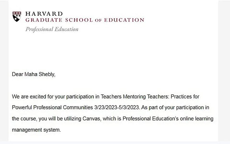 mahaperla's tweet photo. I am excited to start that I have started my course "Teachers Mentoring Teachers: Practices for Powerful Professional Communities"
Thank you, @hgse_mepli at Harvard Graduate School of Education #MEPLI for this learning experience.
@Hhhsinfo https://t.co/HWvD4fMV64